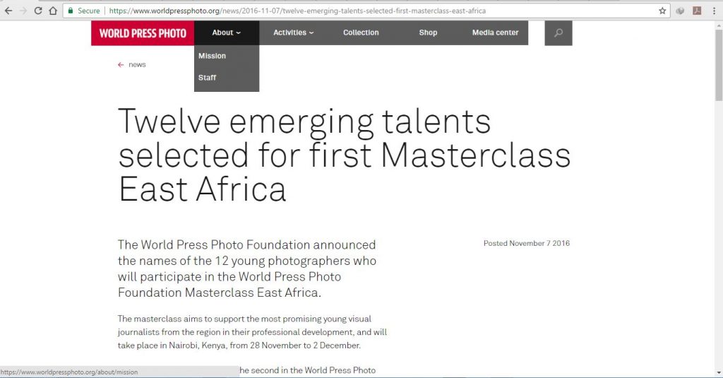 SELECTED FOR FIRST MASTERCLASS EAST AFRICA